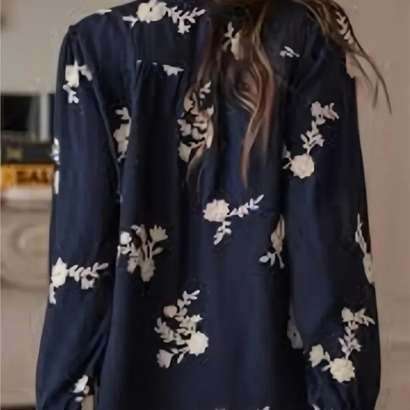 Women's Clothing 2025 Spring Autumn Fashion Casual Long-sleeved Printed Blouse with A Collar and Puff Sleeves Office Lady Shirt