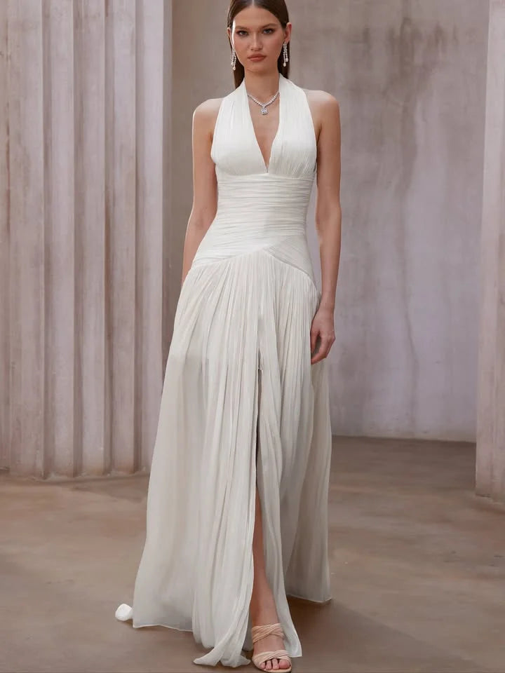 Dubai Elegant Luxurious Party Dresses Halter White Prom Gown Simply Draped vestidos elegantes mujer para fiesta de noche 2025