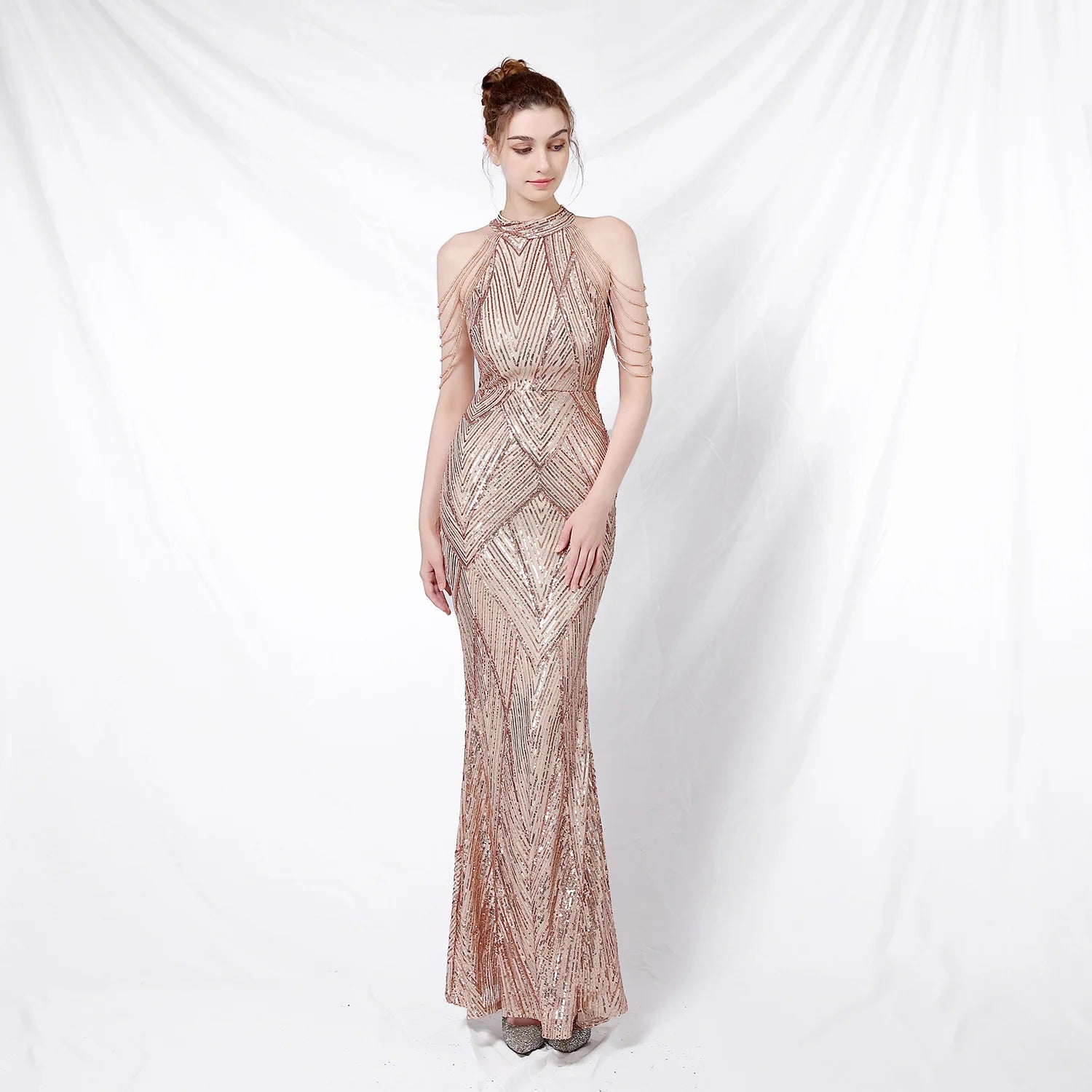 Prom Long Elegant Dresses  Halter  Sequin  Mermaid Prom Dress  Vestidos De Fiesta Evening Dresses Customized