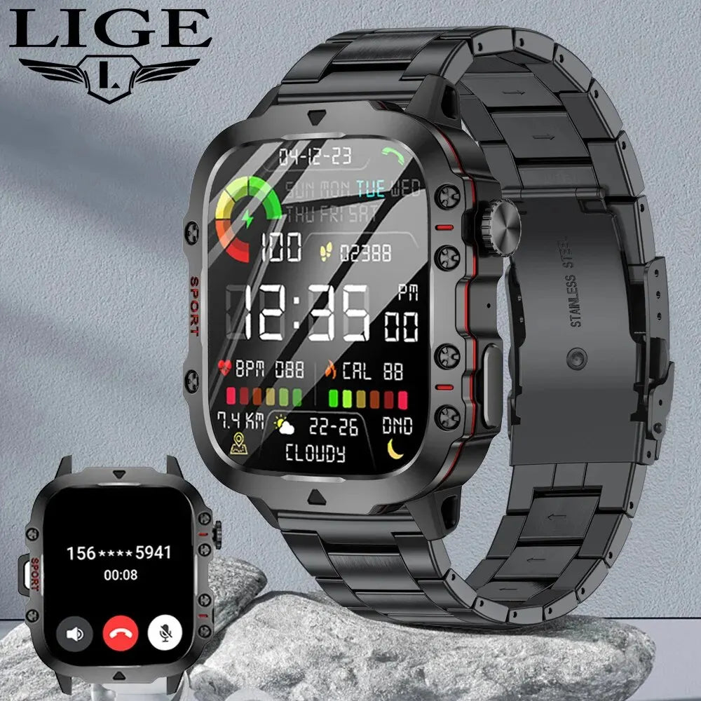 LIGE New Smart Watch 1.96 Inch Screen 420 MAh Bluetooth Call Voice Assistant Watch Sports Fitness Waterproof Smartwatch For Men