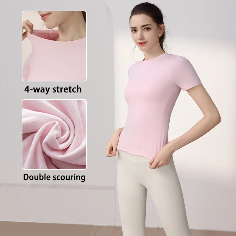 Woman 2025 Top Yoga Clothes Workout Pilates Shirts Fitness Sportswear Gym Running Sports Tight T-shirt Short Sleeve Fitness Tops