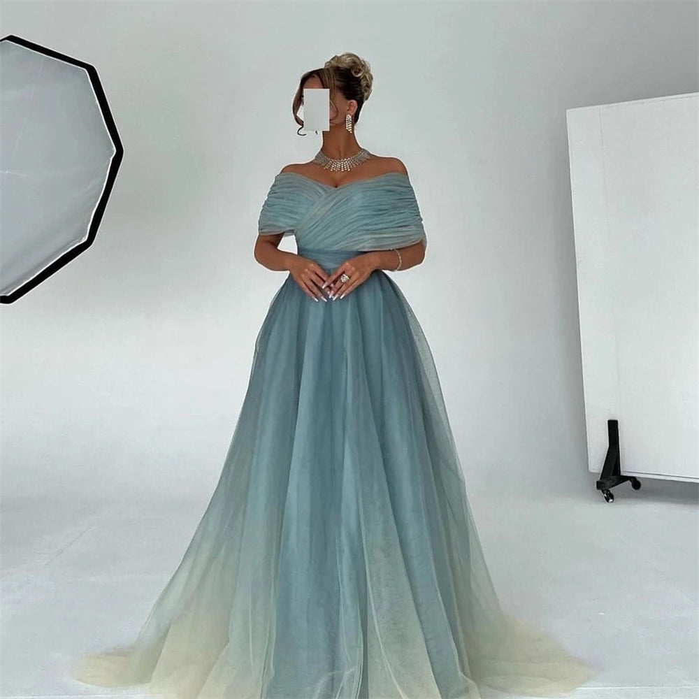 Customized Prom Dresses Exquisite Off-the-shoulder Ball Gown Celebrity  Tulle Draped Organza Occasion Evening   robe de soirée f