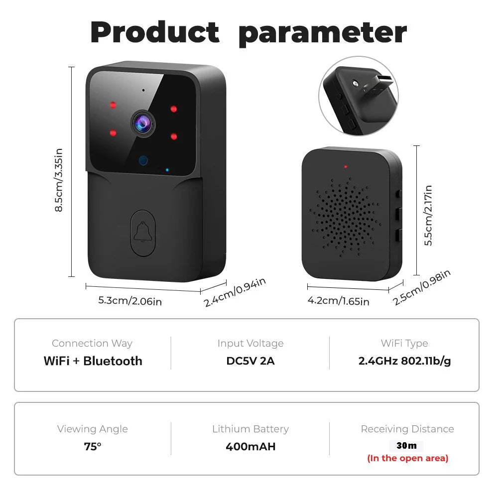 Tuya WiFi Video Doorbell Wireless HD Camera IR Alarm Security Smart Home Door Bell WiFi Intercom for Home with Black or White