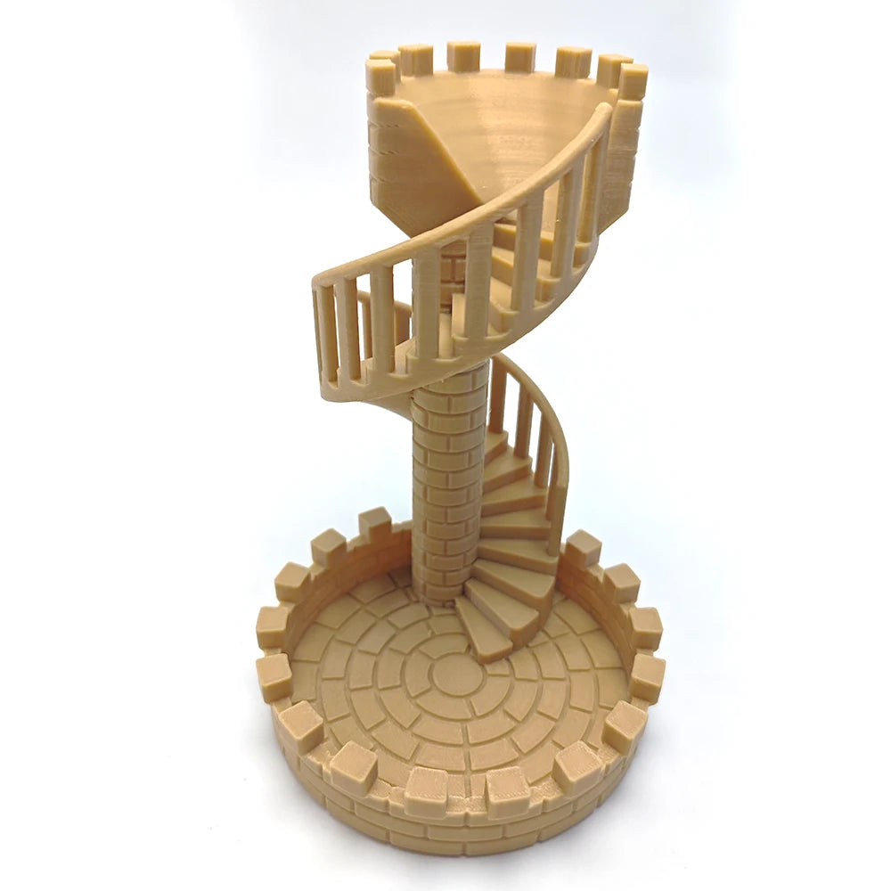 DND Dice Tower Twister Accessory for Role Playing Board Games Tabletop Rolling Spiral Staircase Castle Tray
