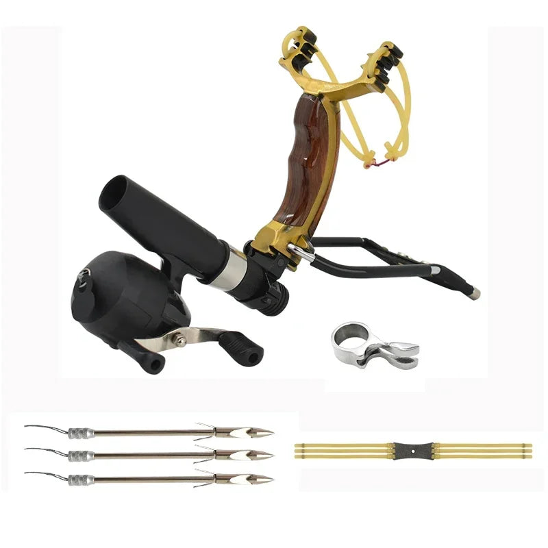 Foldable Metal Slingshot Hunting Fishing Dual-purpose Slingshot Slingshot Fishing Set Spear Fishing Shooting Powerful Hunting