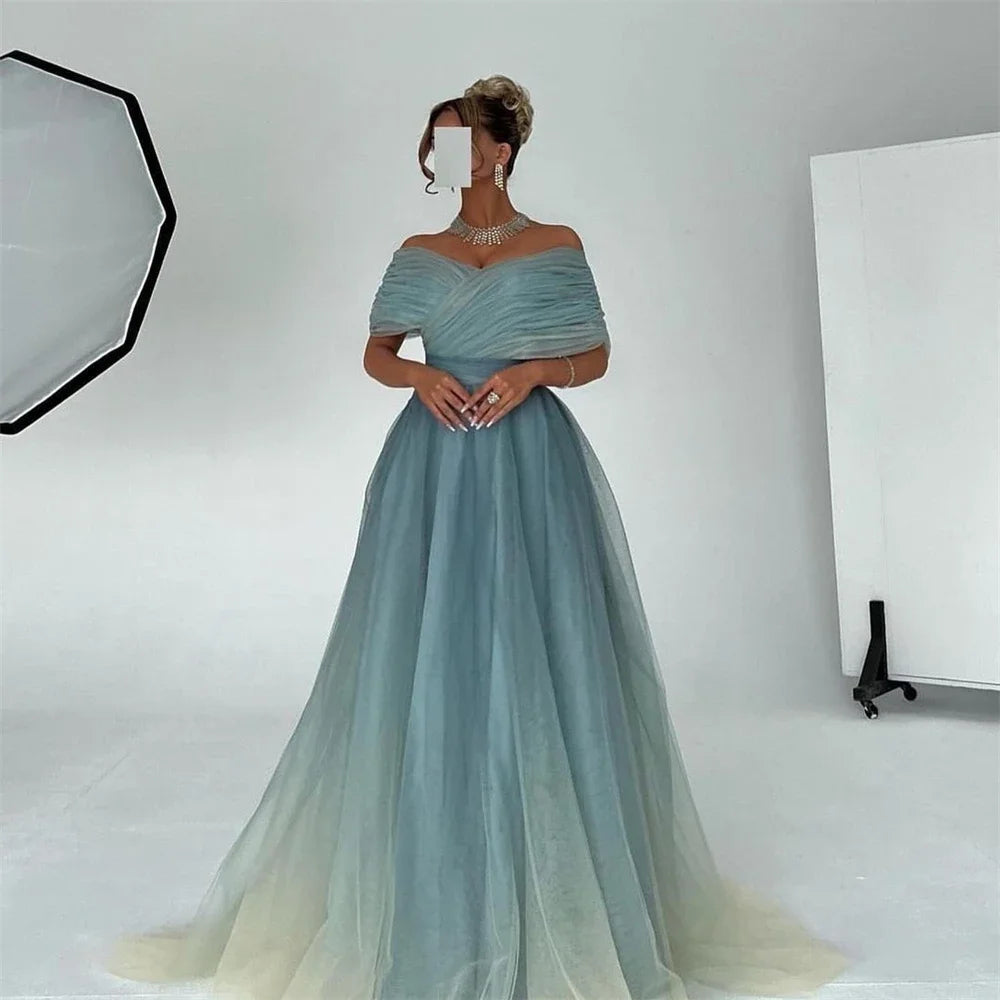Customized Prom Dresses Exquisite Off-the-shoulder Ball Gown Celebrity  Tulle Draped Organza Occasion Evening   robe de soirée f