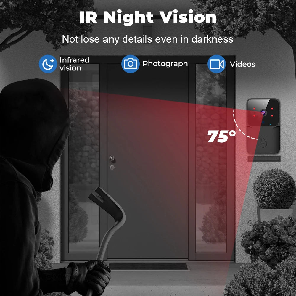 Tuya WiFi Video Doorbell Wireless HD Camera IR Alarm Security Smart Home Door Bell WiFi Intercom for Home with Black or White