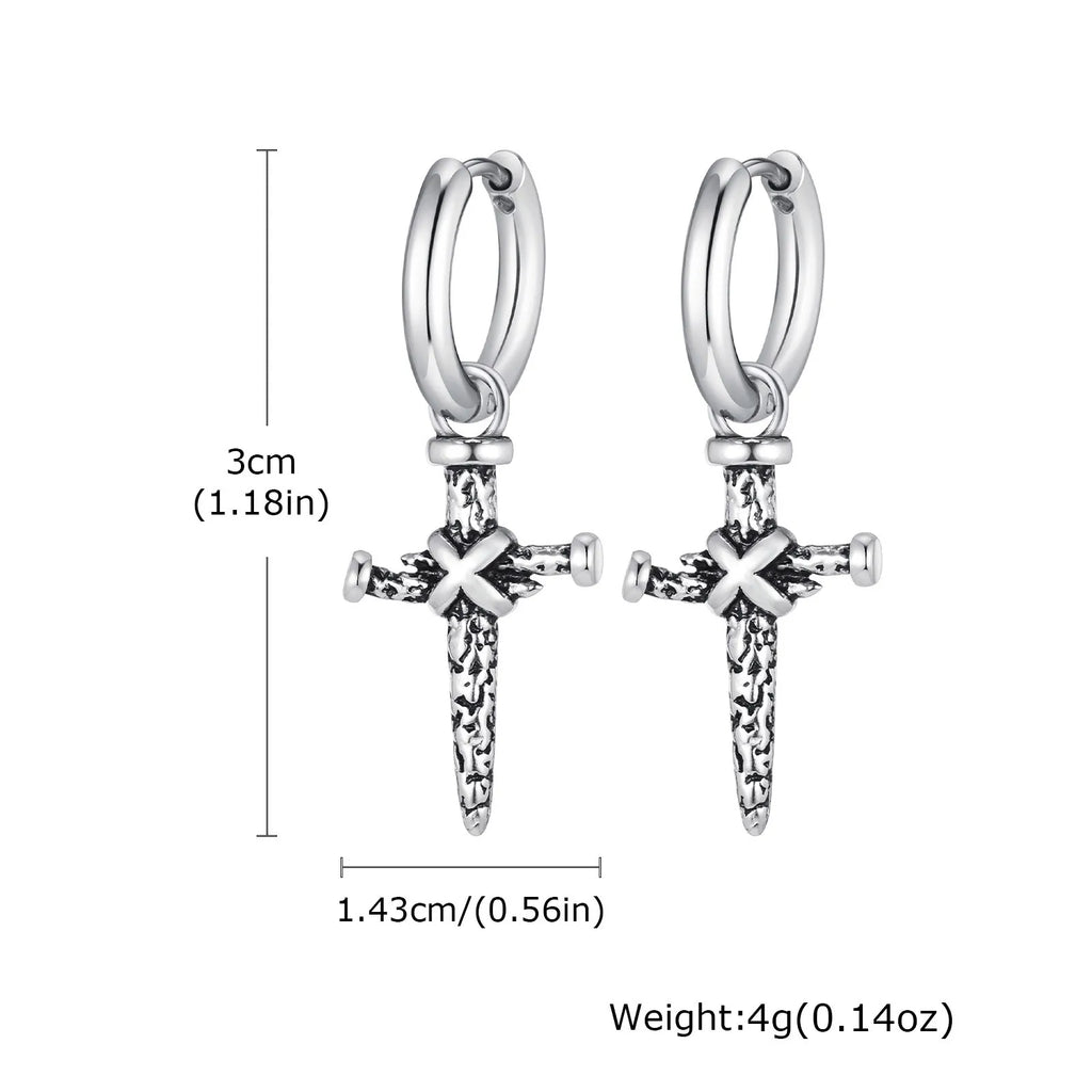 Vnox Single Stainless Steel Men Cross Punk Dangle Earrings High-end Fashion Hoop Earrings For Boys Ear Jewelry Friendship Gifts
