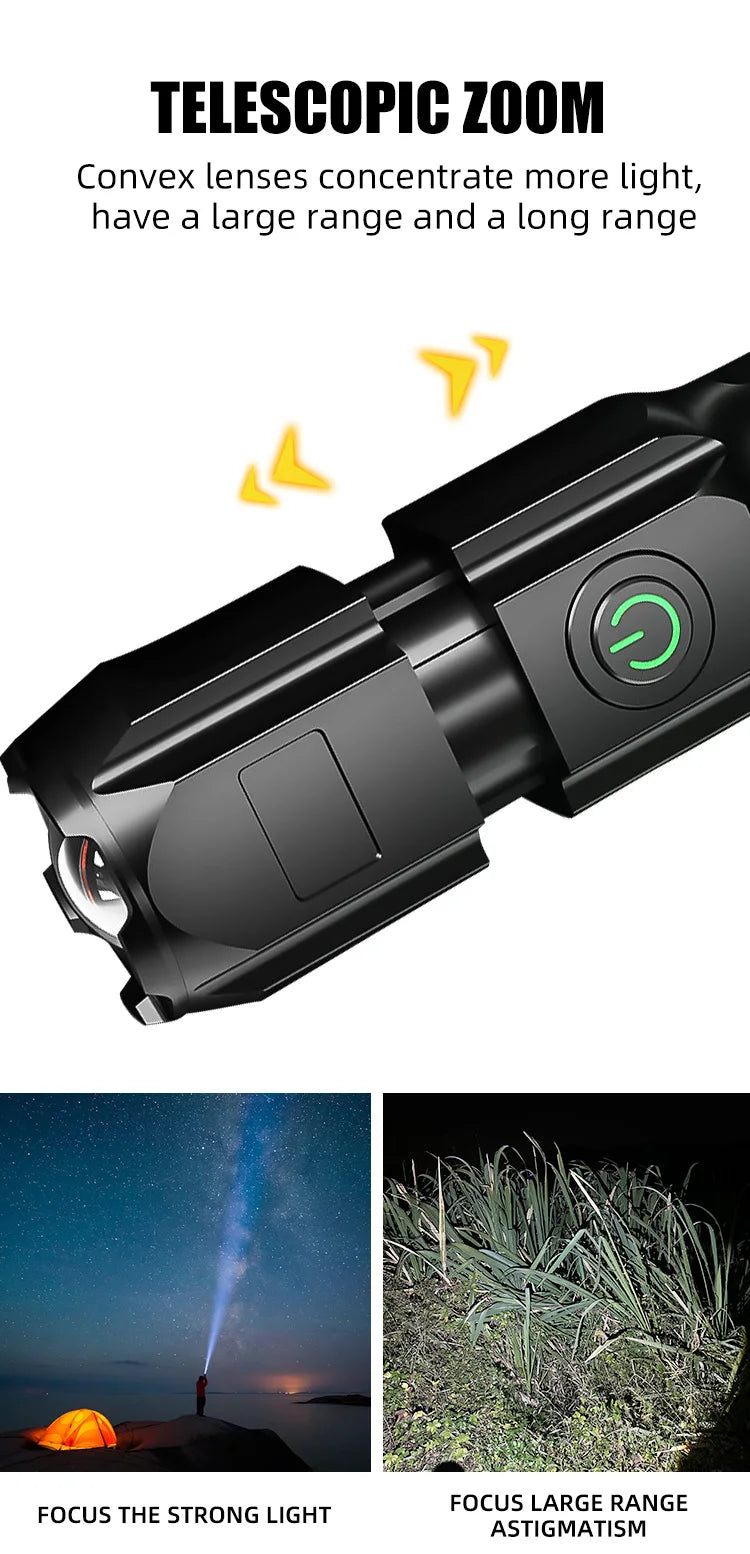 Portable LED Flashlight Strong Light Focusing Flashlight 18650 USB Rechargeable Outdoor Home Strong Light Searchlight Waterproof
