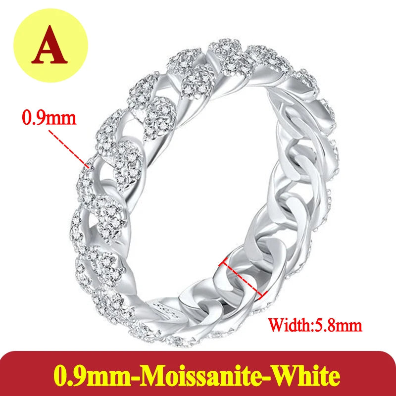 PureMax Hip Hop Full Moissanite Cuban Ring 18k Gold Plated For Men 925 Sterling Silver Wedding Diamond Ring Fine Jewelry Gift