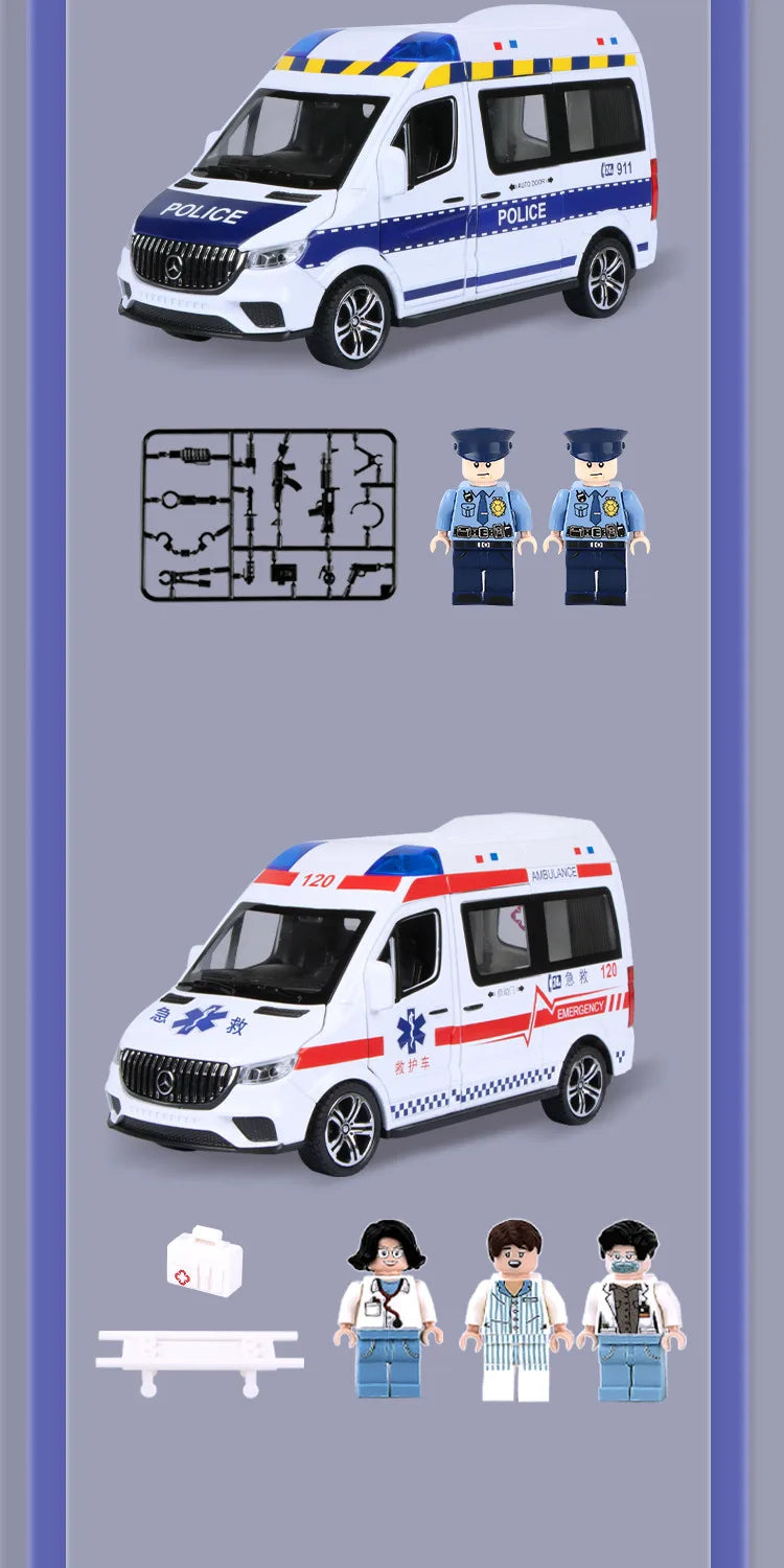 1:24 Ambulance Car Toys Alloy Car Model Diecast Metal Police Ambulance Sound Light Simulation Collectible Model Car Kids Gifts