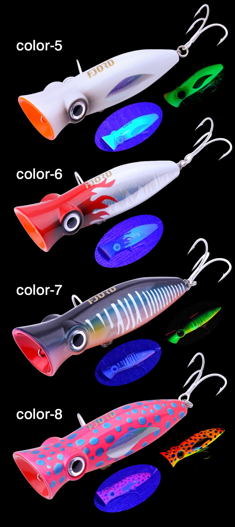 FJORD 80mm 14g Popper Glow Fishing Lure Swimbait Floating Hard Baits Pike Bass Sea Saltwater Surface Walker Fishing Supplies