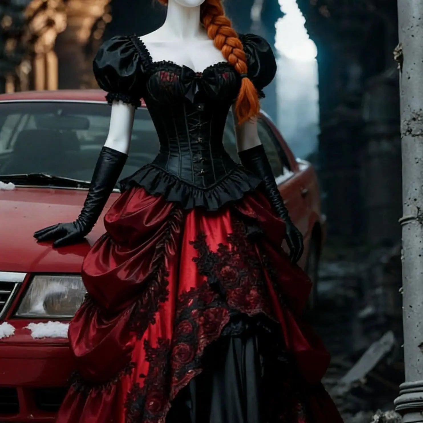 Red And Black Gothic Prom Dress Historical Victorian Period Evening Dresses Lace Appliques Princess Halloween Costume Customized