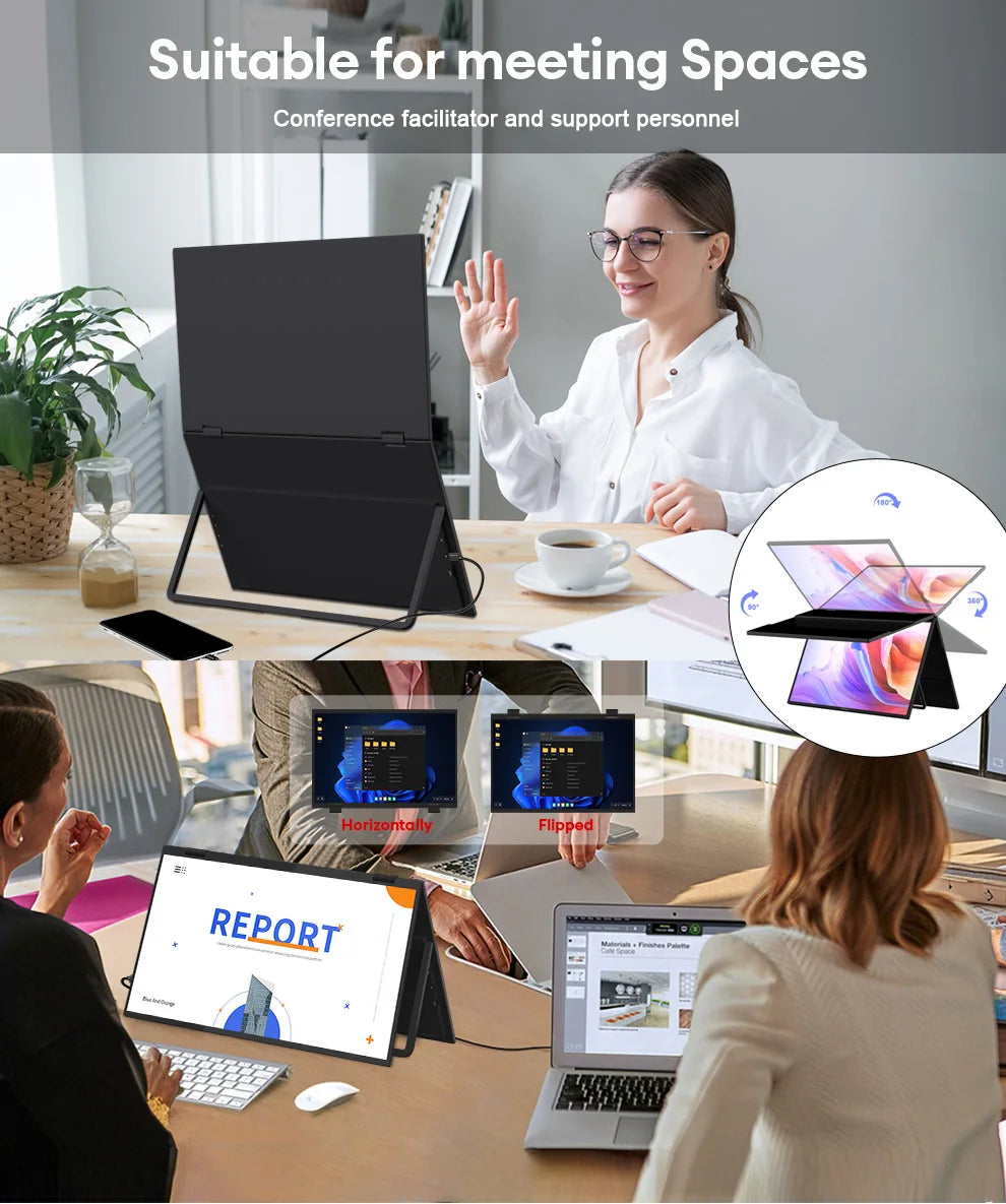ZEUSLAP 15.6" Stacked Foldable Dual Monitor FHD 100% sRGB Laptop Screen Extender Portable Monitor for Windows Mac OS