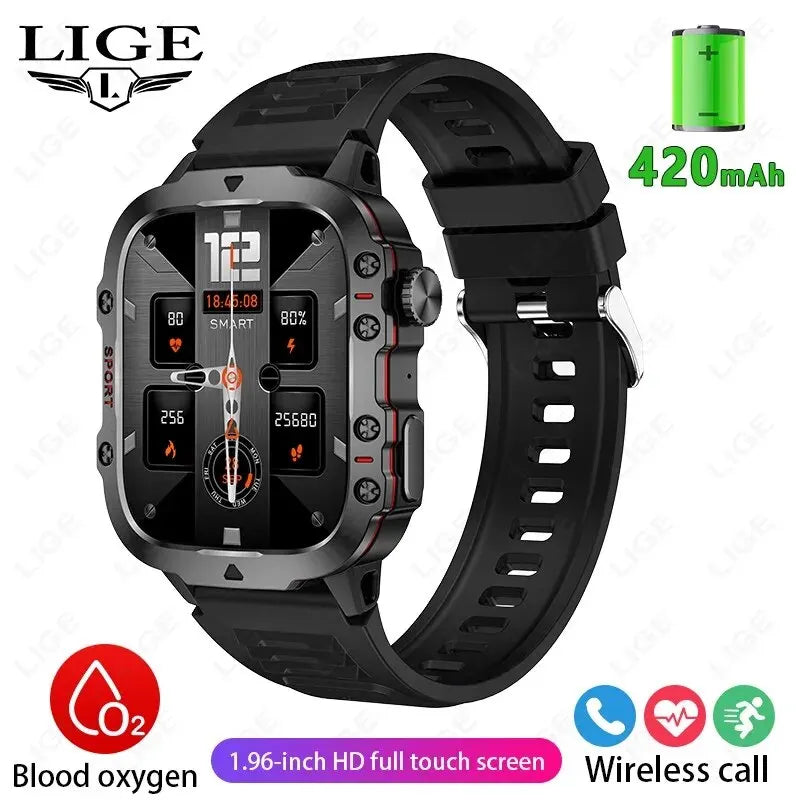 LIGE New Smart Watch 1.96 Inch Screen 420 MAh Bluetooth Call Voice Assistant Watch Sports Fitness Waterproof Smartwatch For Men