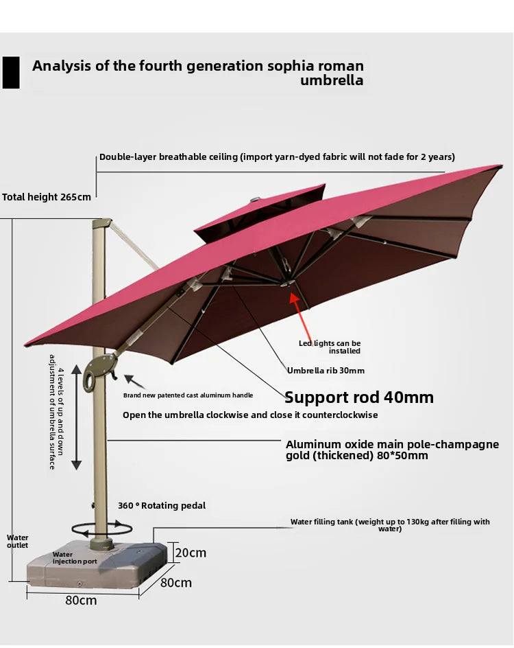 Outdoor Sun Umbrella, Cantilever, Courtyard Villa Courtyard Garden Sun Umbrella, Outdoor Umbrella, Customizable