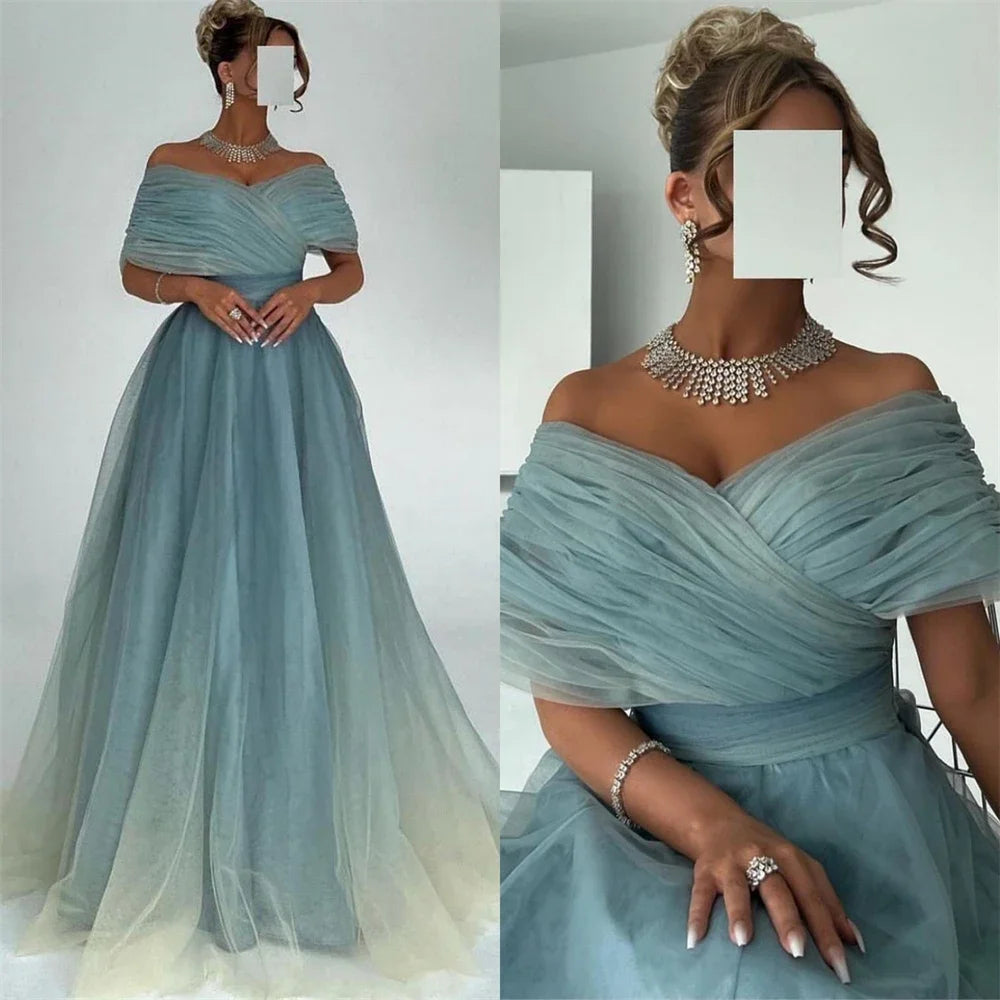 Customized Prom Dresses Exquisite Off-the-shoulder Ball Gown Celebrity  Tulle Draped Organza Occasion Evening   robe de soirée f