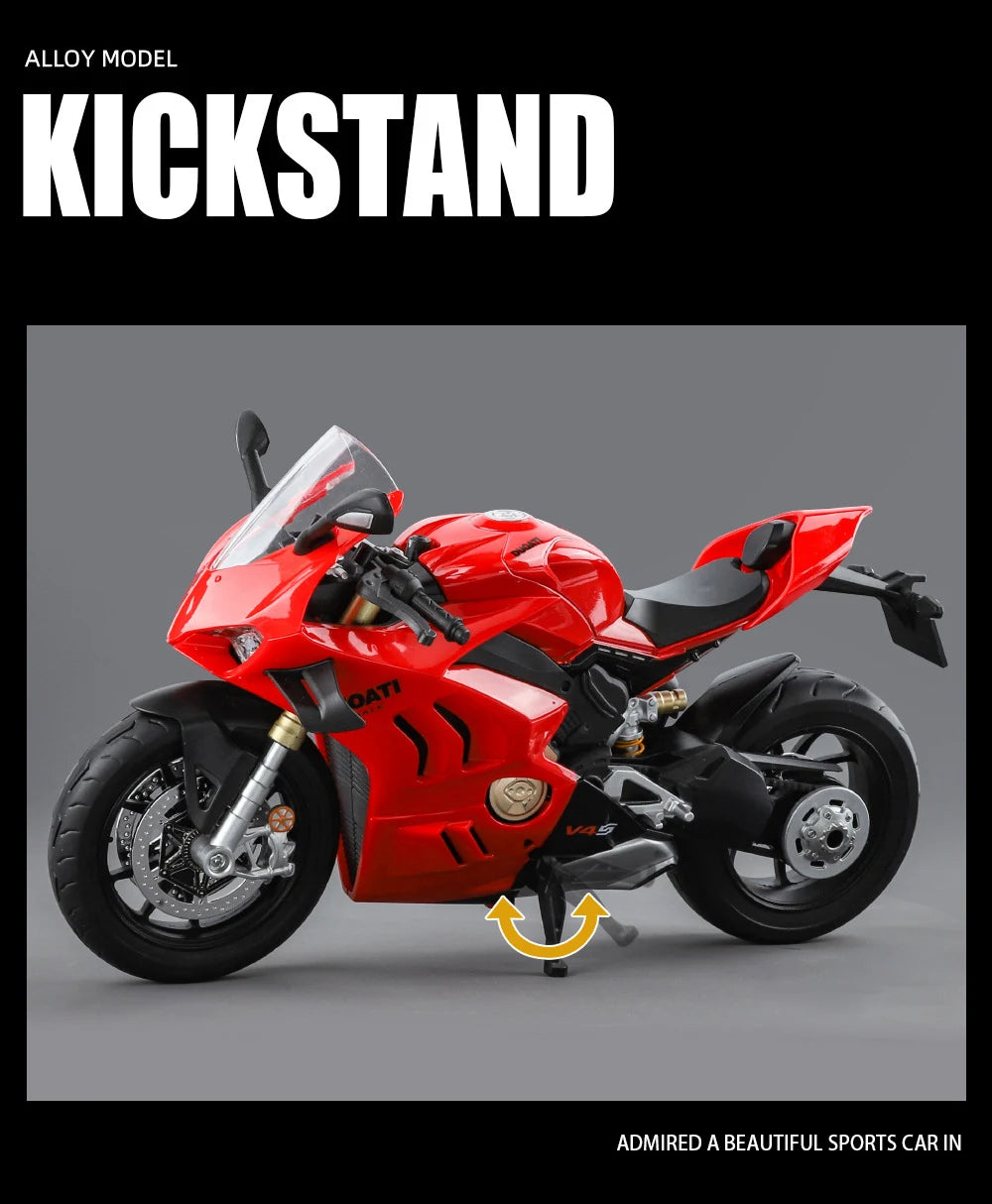 Large Size 1/9 Ducatis Panigale V4S Alloy Racing Motorcycle Simulation Diecast Metal Street Motorcycle Model With Light Kid Gift