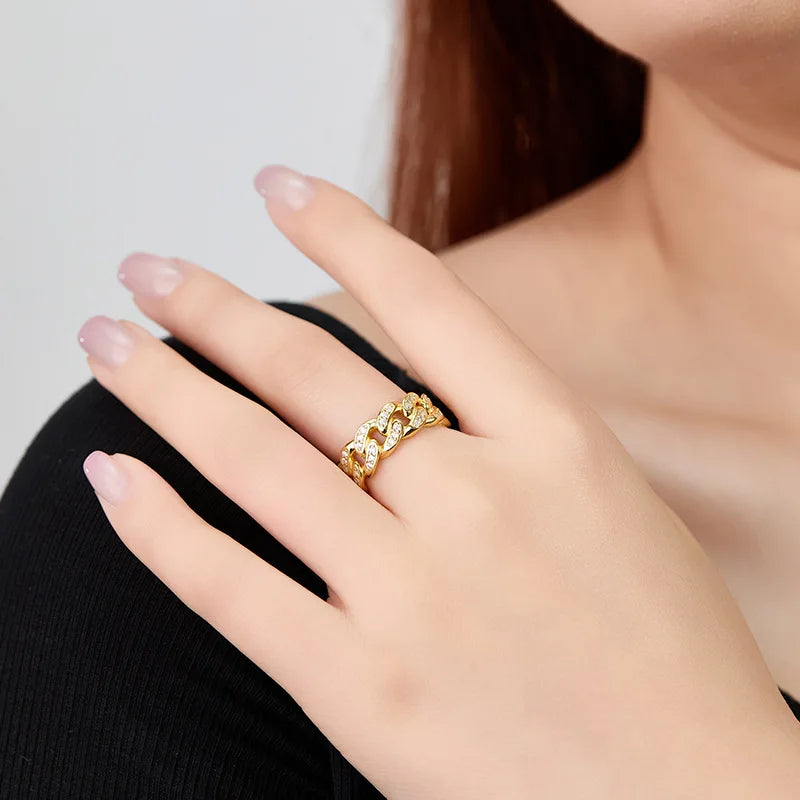 PureMax Hip Hop Full Moissanite Cuban Ring 18k Gold Plated For Men 925 Sterling Silver Wedding Diamond Ring Fine Jewelry Gift