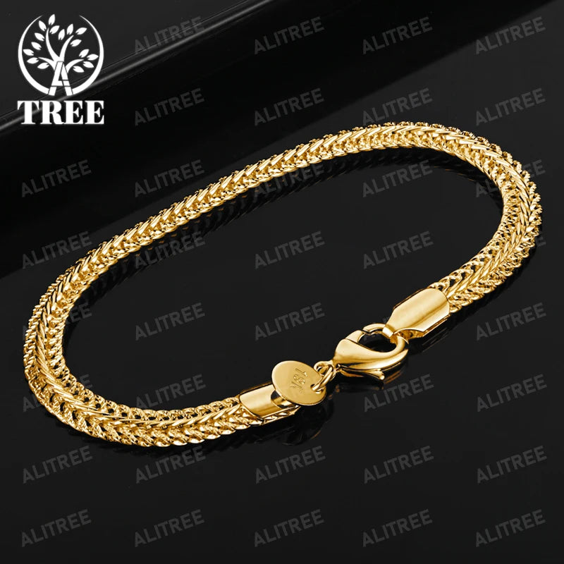 ALITREE 18K Gold Side Chain Bracelets For Woman Men Fashion Bracelet Party Wedding Engagement Charm Jewelry Birthday Gift