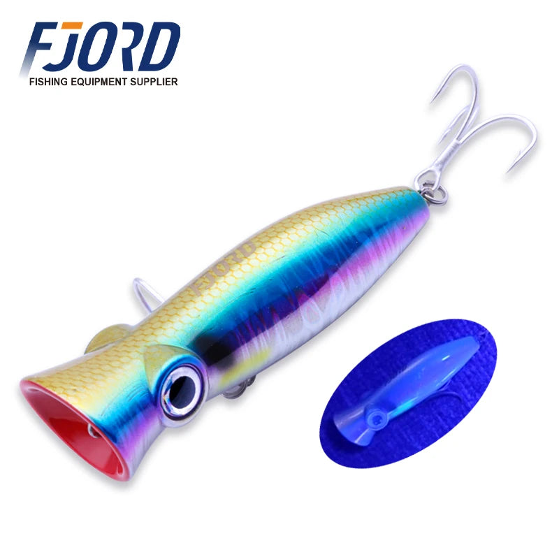 FJORD 80mm 14g Popper Glow Fishing Lure Swimbait Floating Hard Baits Pike Bass Sea Saltwater Surface Walker Fishing Supplies
