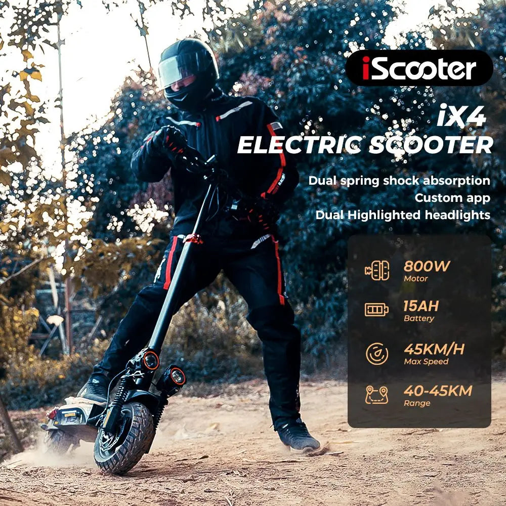 iScooter iX4 Electric Scooter 800W Motor Max Speed 45km/h 48V 15Ah Battery up to 40-45km Range App Control Body Warning Light