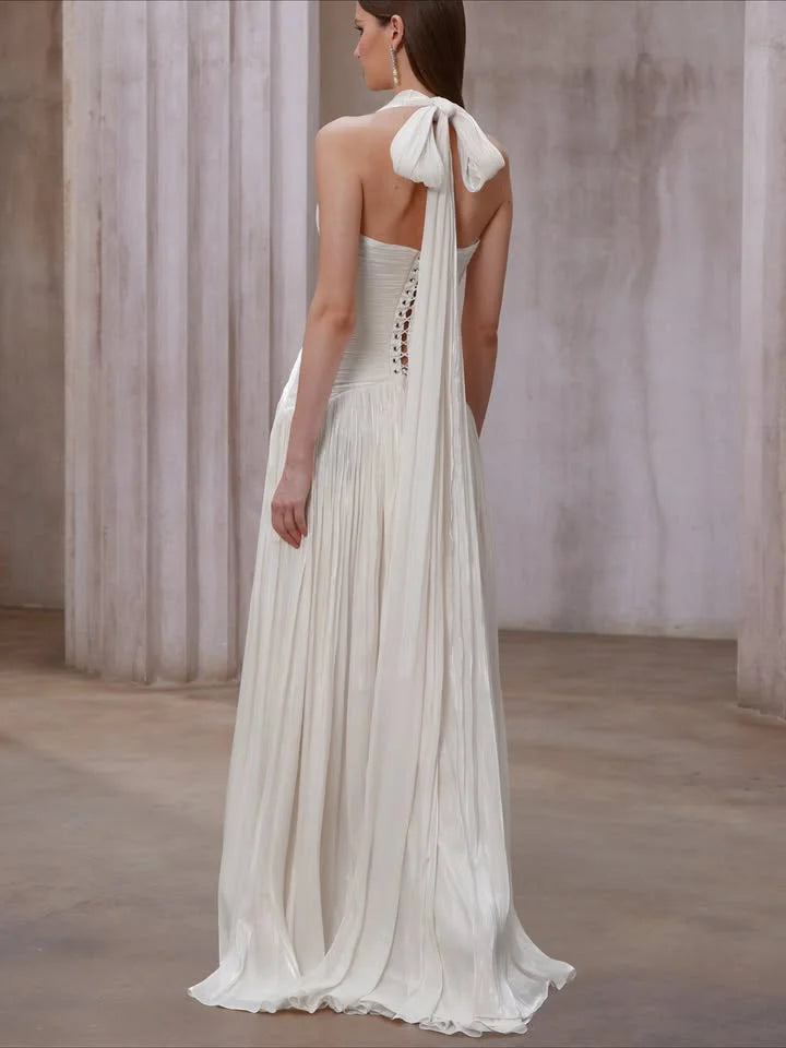 Dubai Elegant Luxurious Party Dresses Halter White Prom Gown Simply Draped vestidos elegantes mujer para fiesta de noche 2025