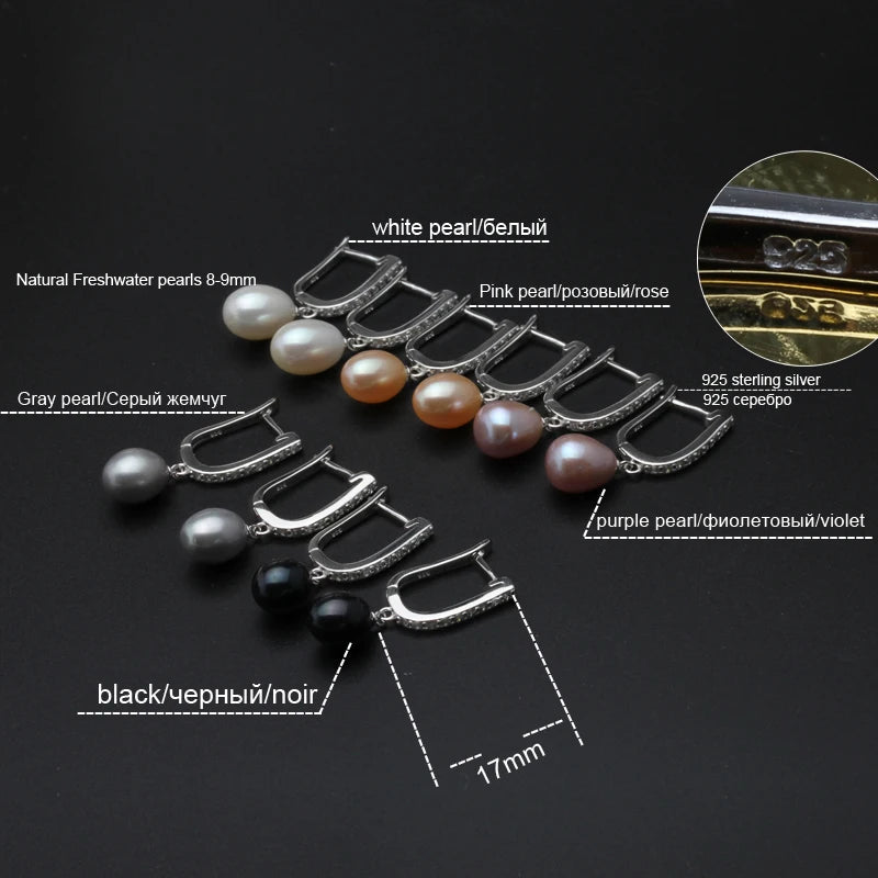 YouNoble Genuine Silver 925 Pearl Earrings Wedding,Natural Freshwater Pearl Drop Earrings Birthday Gift Daughter Pink White