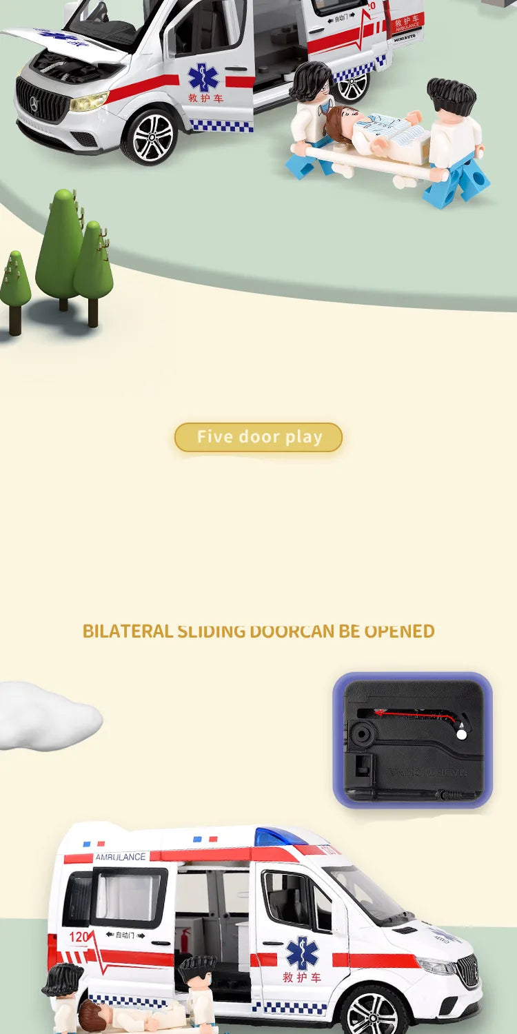 1:24 Ambulance Car Toys Alloy Car Model Diecast Metal Police Ambulance Sound Light Simulation Collectible Model Car Kids Gifts