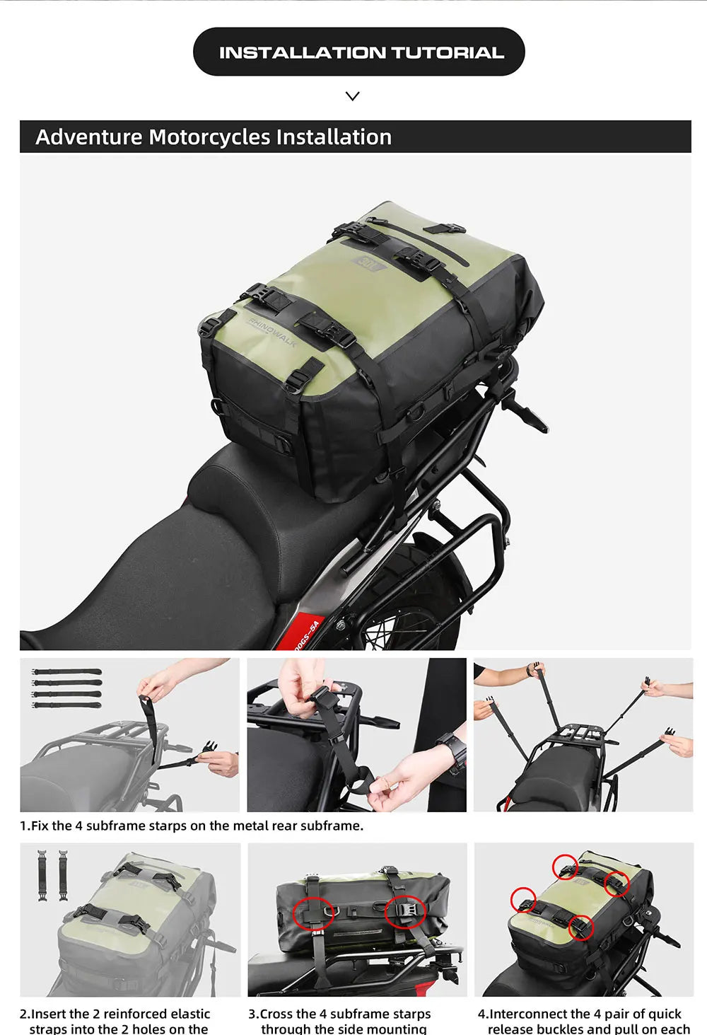Rhinowalk Motorcycle Tail Bag 100%Waterproof Cycling Backpack 8L 15L 30L Motor Side Saddle Pack Travel Luggage Box Accessories