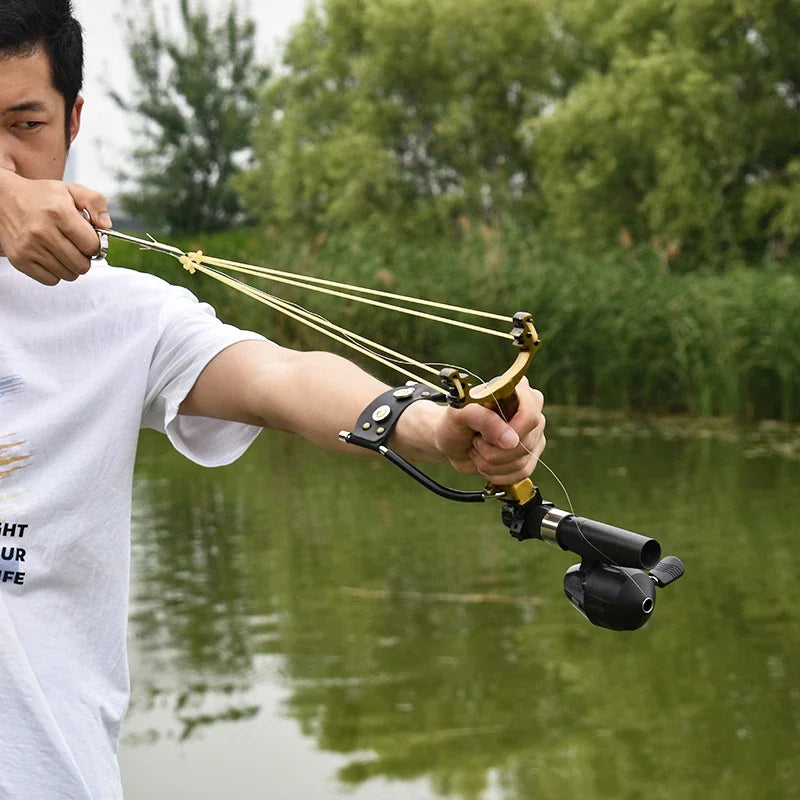 Foldable Metal Slingshot Hunting Fishing Dual-purpose Slingshot Slingshot Fishing Set Spear Fishing Shooting Powerful Hunting