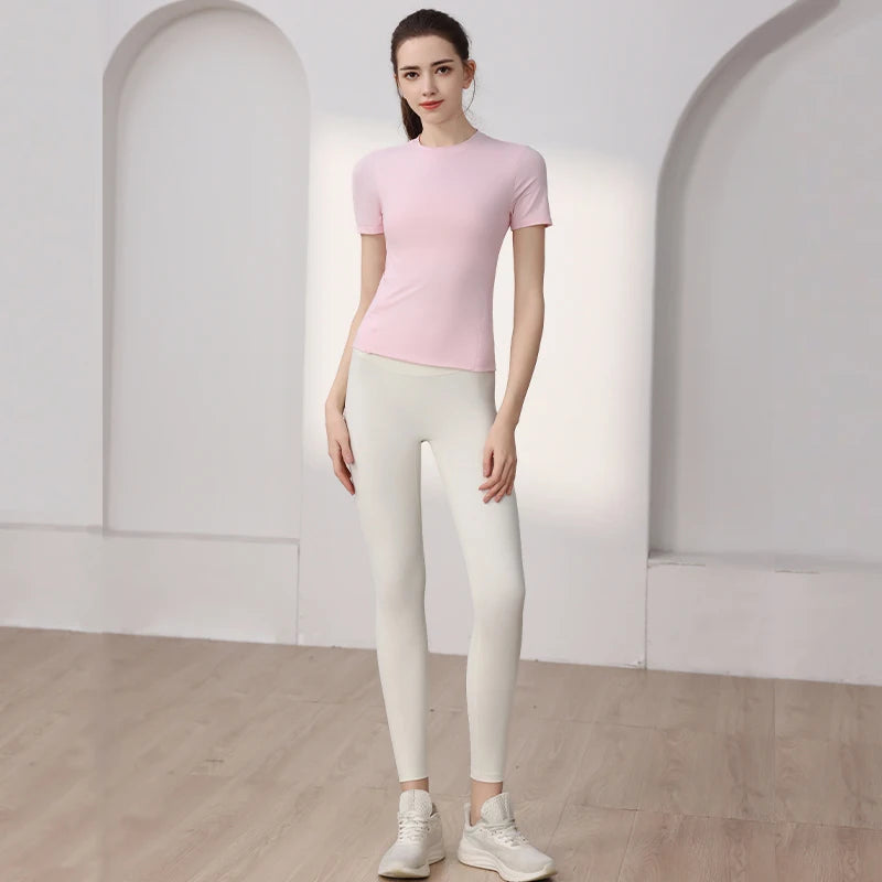 Woman 2025 Top Yoga Clothes Workout Pilates Shirts Fitness Sportswear Gym Running Sports Tight T-shirt Short Sleeve Fitness Tops