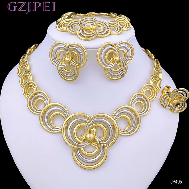 Elegant Women Necklaces Jewelry Sets Gold Color Jewelry On The Neck Wedding Party Accessories conjunto de joyeria para mujer