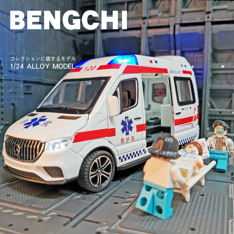 1:24 Ambulance Car Toys Alloy Car Model Diecast Metal Police Ambulance Sound Light Simulation Collectible Model Car Kids Gifts