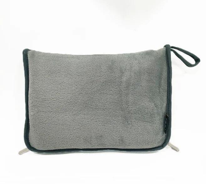 Travel Blanket and Pillow,Clip On Buckle, Warm Soft Fleece 2-in-1 Combo Blanket for Airplane,Camping,Car,Large Compact Blanket