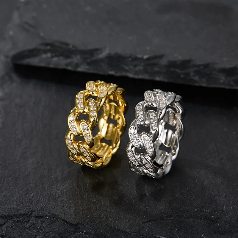 PureMax Hip Hop Full Moissanite Cuban Ring 18k Gold Plated For Men 925 Sterling Silver Wedding Diamond Ring Fine Jewelry Gift