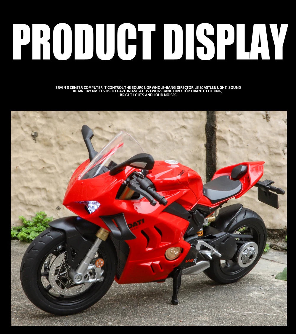 Large Size 1/9 Ducatis Panigale V4S Alloy Racing Motorcycle Simulation Diecast Metal Street Motorcycle Model With Light Kid Gift
