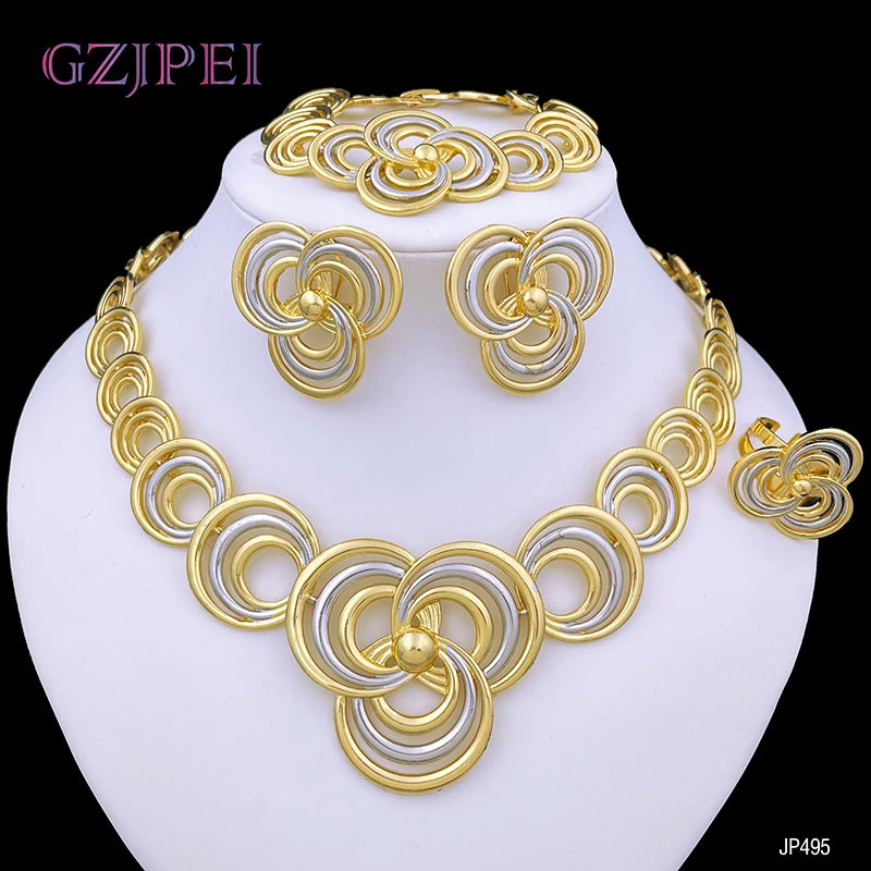 Elegant Women Necklaces Jewelry Sets Gold Color Jewelry On The Neck Wedding Party Accessories conjunto de joyeria para mujer
