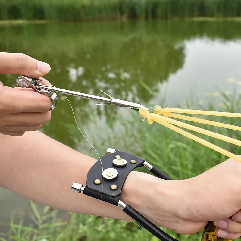 Foldable Metal Slingshot Hunting Fishing Dual-purpose Slingshot Slingshot Fishing Set Spear Fishing Shooting Powerful Hunting