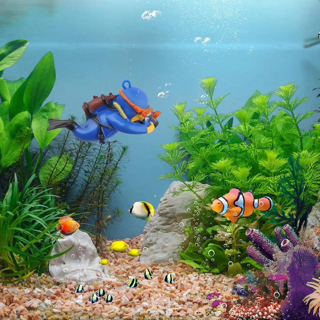 Fish Tank Decoration Creative Floating Diver Ornaments Set Blue Guy Figurines for Underwater Scenery Bottom Aquarium Decor
