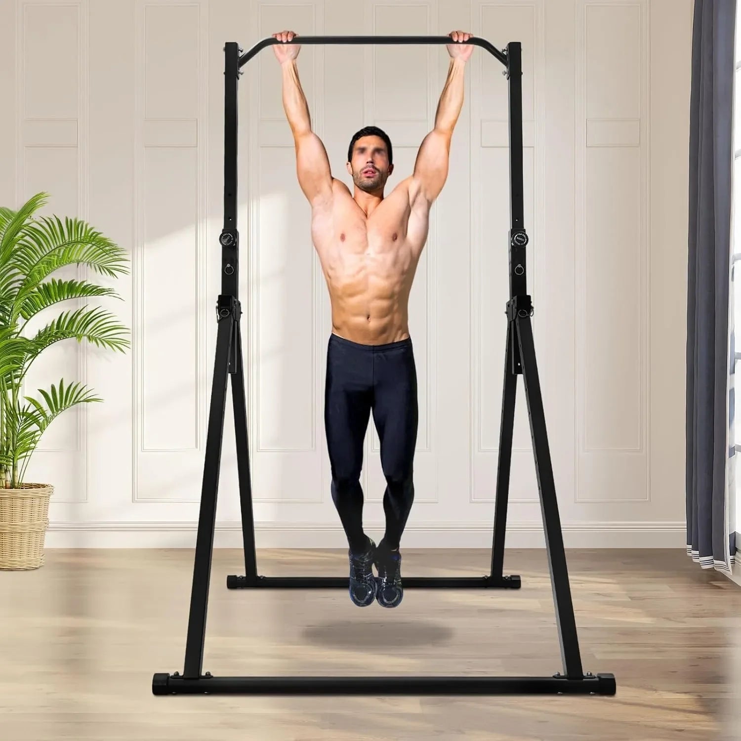 Foldable Pull Up Bar,Workout Dip Station Height Adjustable Pull Up Bar for Home,Multifunction Fitness Tower Station Gym Training