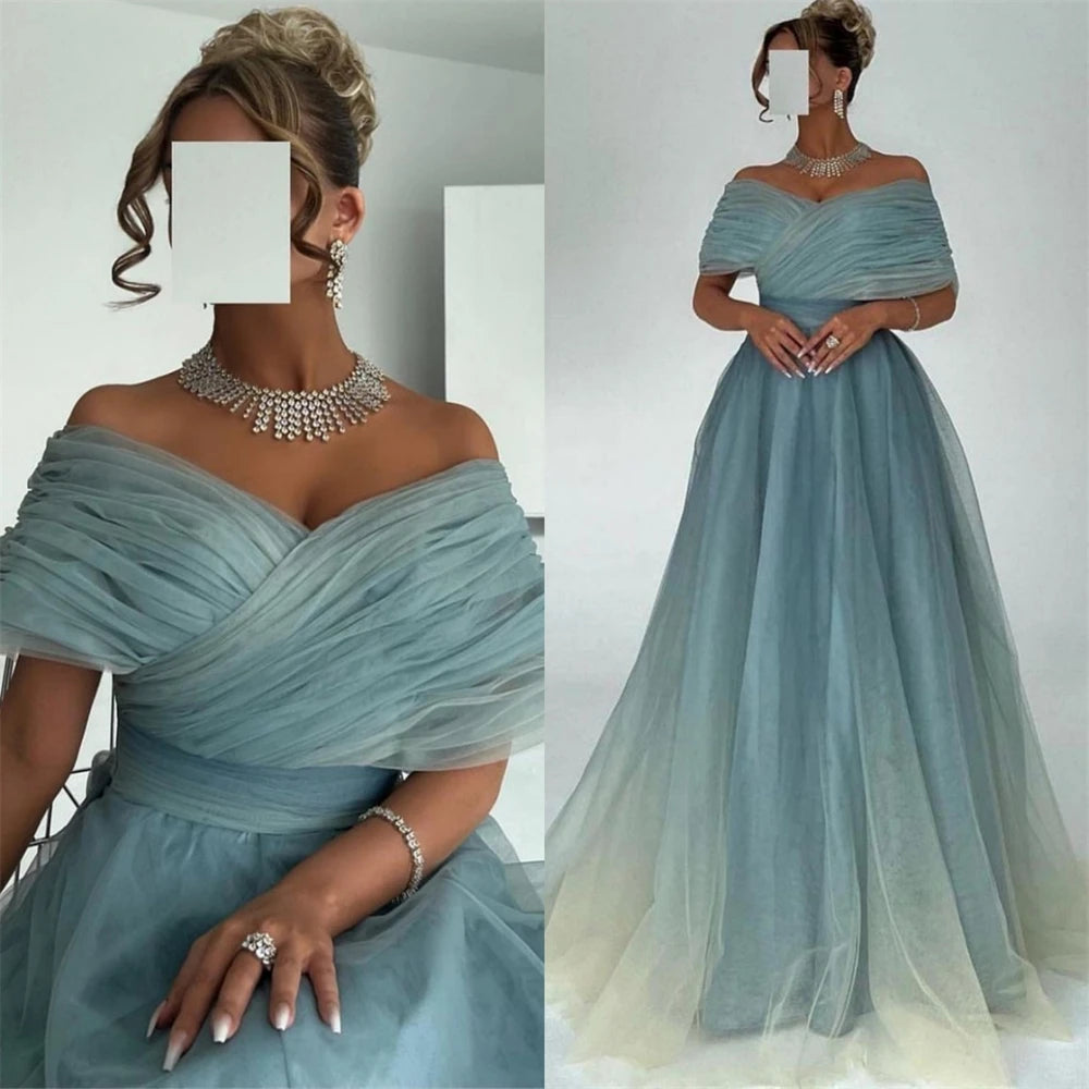 Customized Prom Dresses Exquisite Off-the-shoulder Ball Gown Celebrity  Tulle Draped Organza Occasion Evening   robe de soirée f