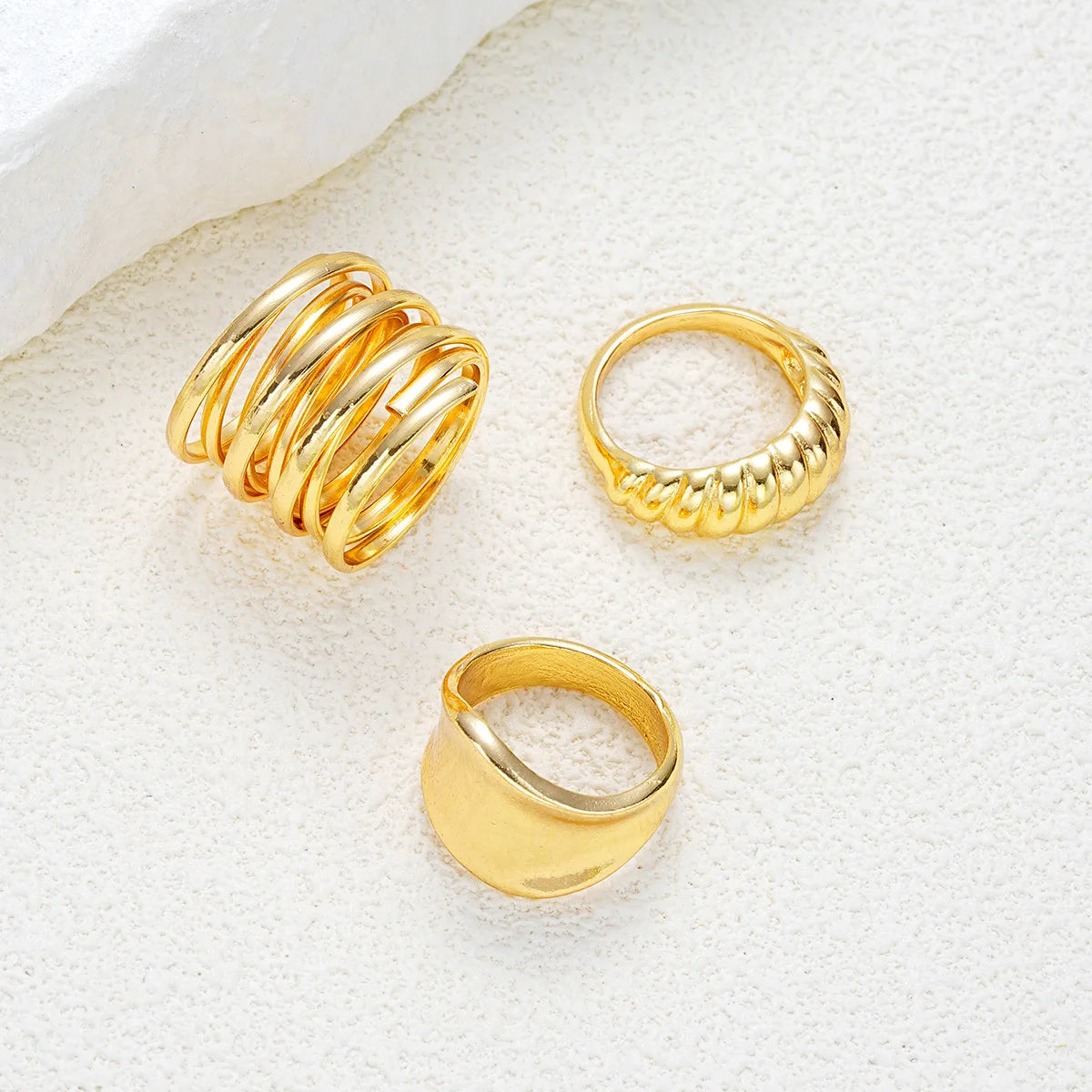 3Pcs/Set Retro Individuality Geometry Irregularity Rings Sets for Women Fashion Simple Originality Ring Daily Party Jewelry Gift
