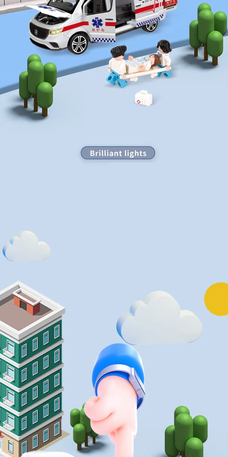 1:24 Ambulance Car Toys Alloy Car Model Diecast Metal Police Ambulance Sound Light Simulation Collectible Model Car Kids Gifts