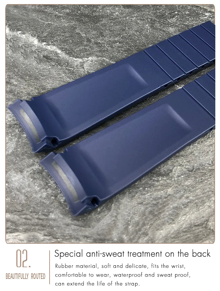 19mm 20mm 21mm Rubber Silicone Watchband for Longines Conquest HydroConquest L3.781 VHP Black Blue Sports Waterproof Watch Strap