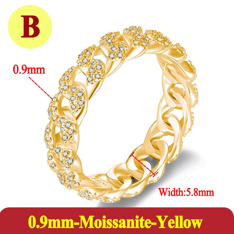 PureMax Hip Hop Full Moissanite Cuban Ring 18k Gold Plated For Men 925 Sterling Silver Wedding Diamond Ring Fine Jewelry Gift