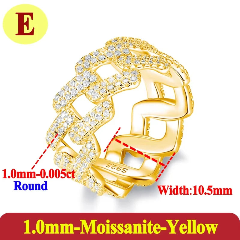 PureMax Hip Hop Full Moissanite Cuban Ring 18k Gold Plated For Men 925 Sterling Silver Wedding Diamond Ring Fine Jewelry Gift