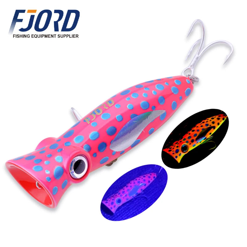 FJORD 80mm 14g Popper Glow Fishing Lure Swimbait Floating Hard Baits Pike Bass Sea Saltwater Surface Walker Fishing Supplies