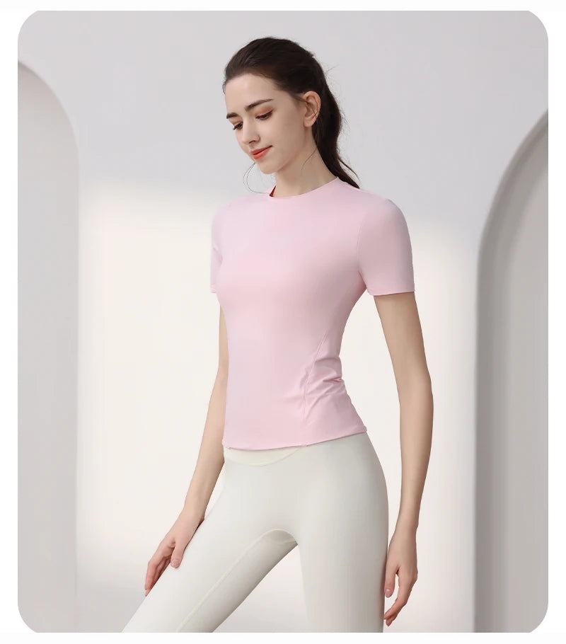Woman 2025 Top Yoga Clothes Workout Pilates Shirts Fitness Sportswear Gym Running Sports Tight T-shirt Short Sleeve Fitness Tops