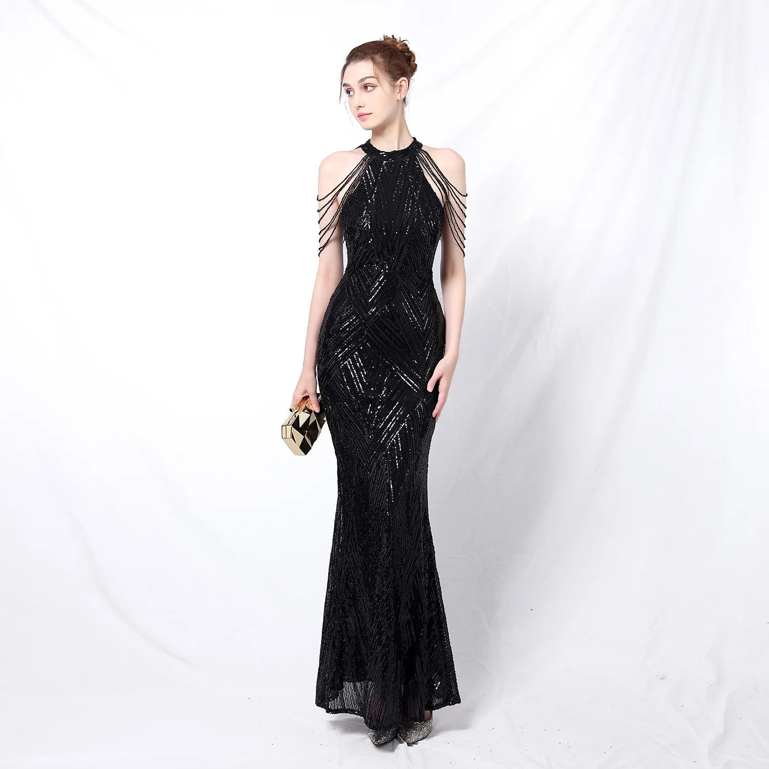 Prom Long Elegant Dresses  Halter  Sequin  Mermaid Prom Dress  Vestidos De Fiesta Evening Dresses Customized